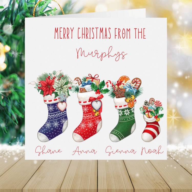 From The Family - Personalised Christmas Card - Floral Stockings