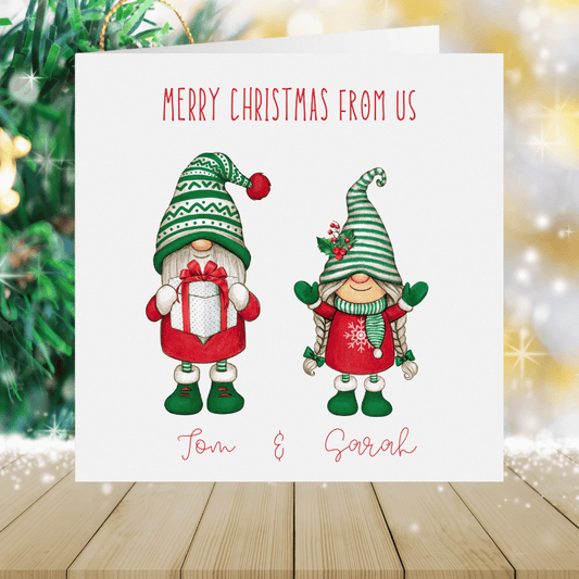 From Us - Personalised Couples Christmas Card - Green Gonks