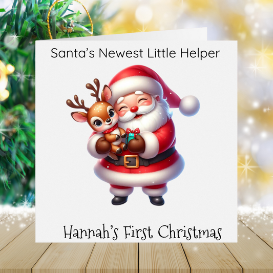 Baby Girl's First Christmas - Santa's Newest Little Helper Santa & Reindeer