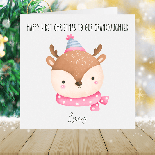 Granddaughter Personalised Christmas Card - Cute Reindeer