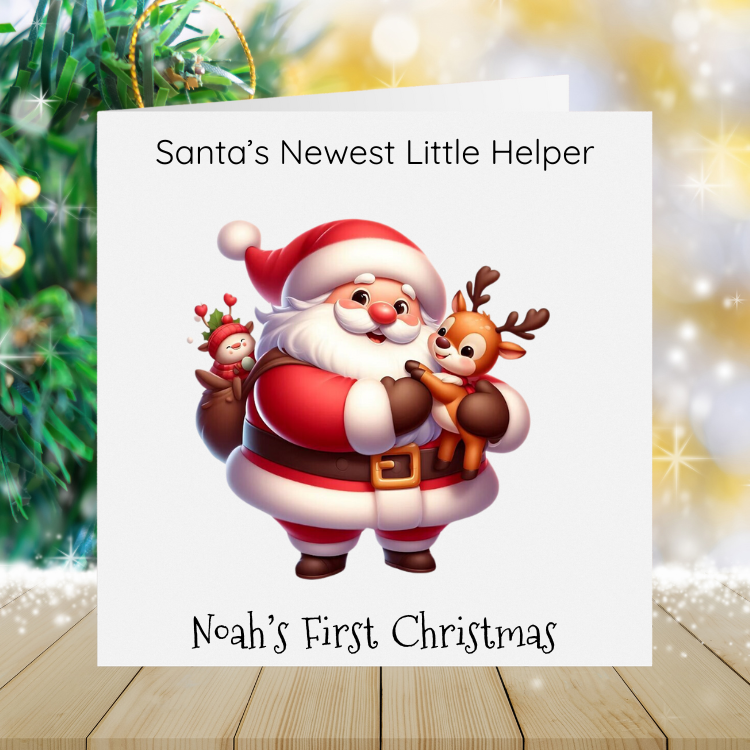 Baby Boy's First Christmas - Santa's Newest Little Helper Santa & Reindeer