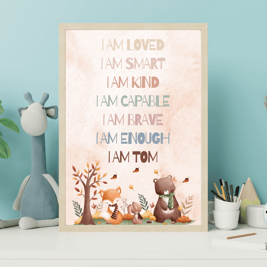 Personalised "I Am" Positive Affirmation Poster - Woodland