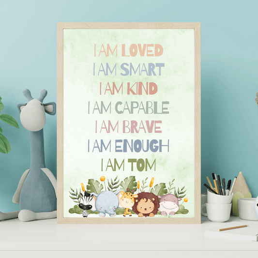 Personalised "I Am" Positive Affirmation Poster - Safari