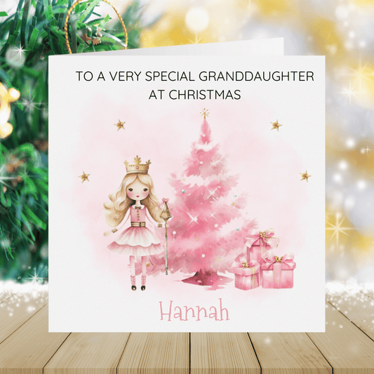 Granddaughter Personalised Christmas Card - Nutcracker Ballerina Pink