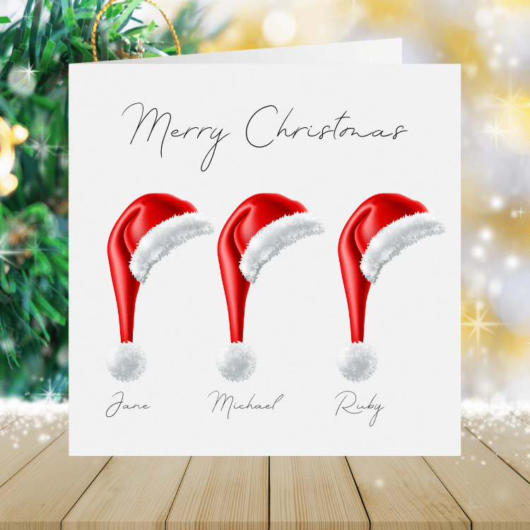 From The Family - Personalised Christmas Card - Santa Hats 3 names