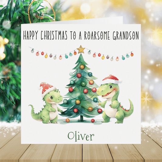 Grandson Personalised Christmas Card - Roarsome Grandson