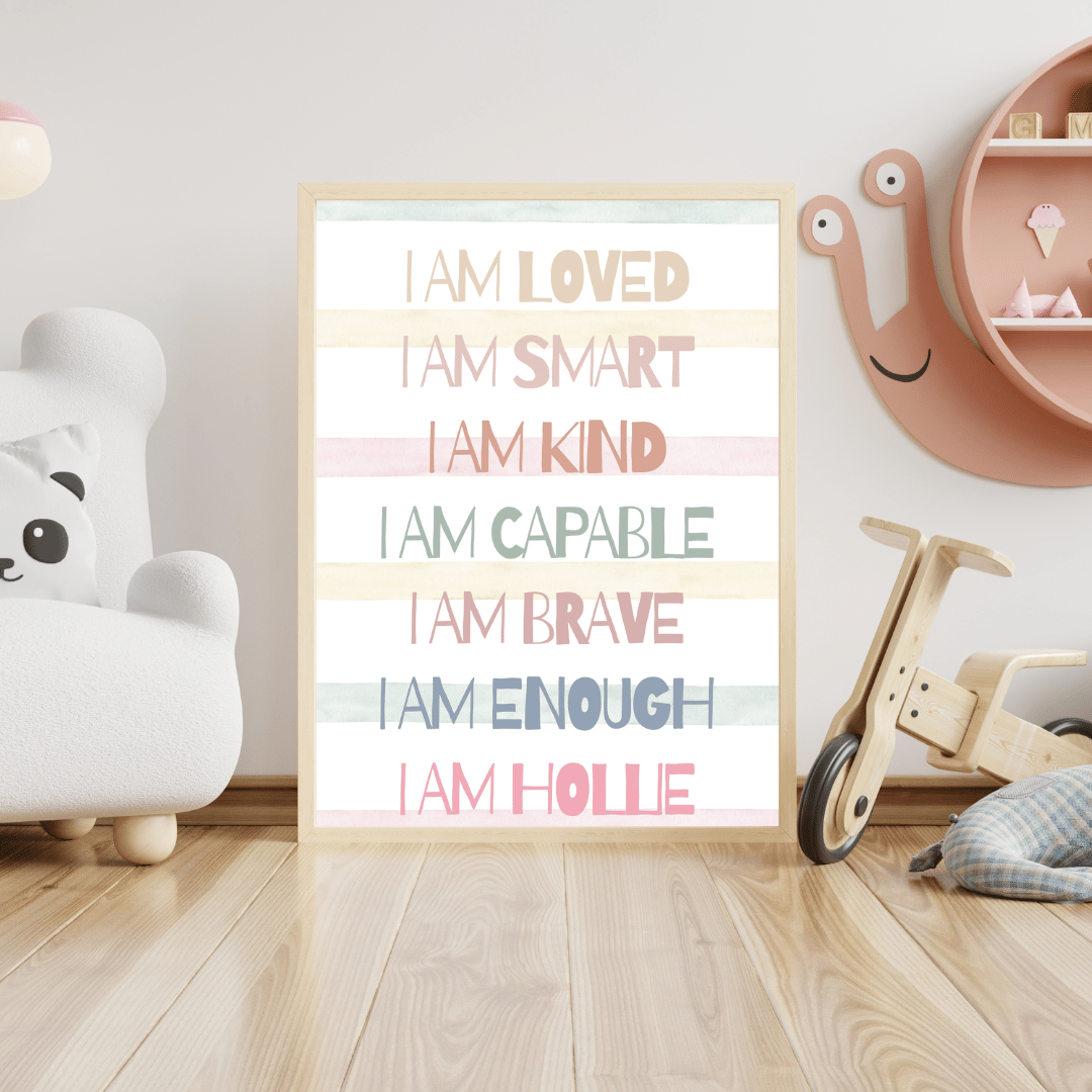 Personalised "I Am" Positive Affirmation Poster - Boho Rainbow