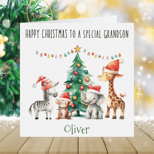 Grandson Personalised Christmas Card - A Jungle Christmas