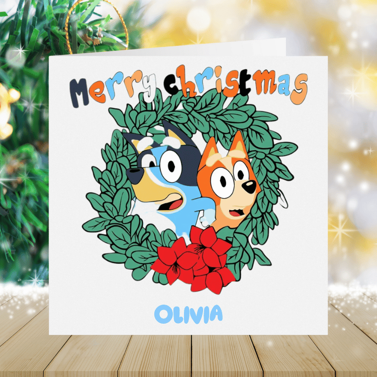 Personalised Bluey Christmas Card - Merry Christmas