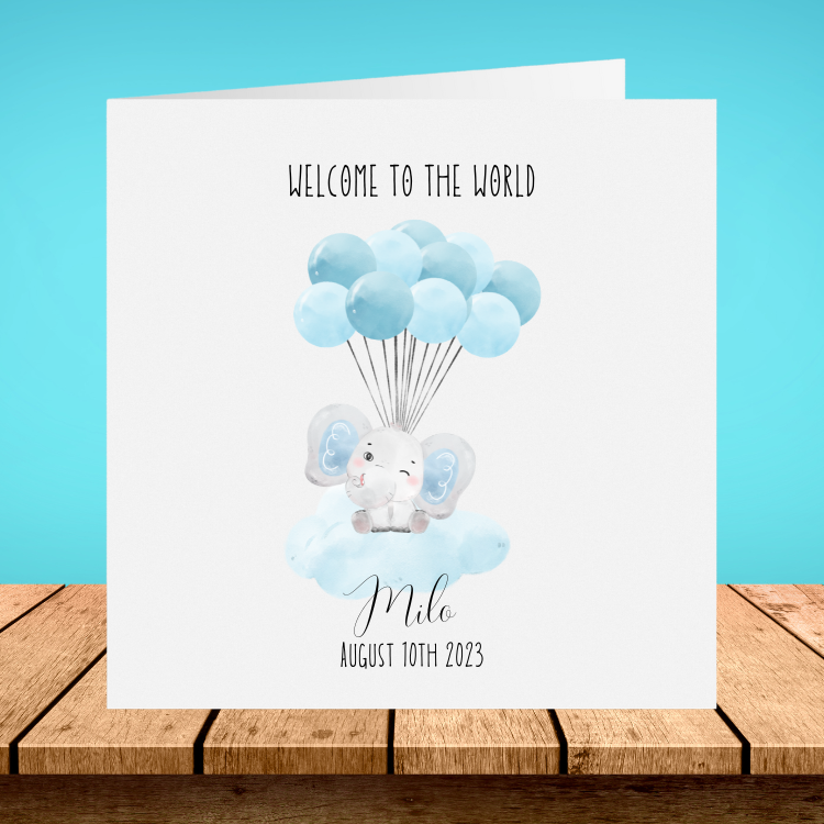 New Baby Boy Personalised Card - Blue Elephant