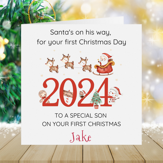 Baby Boy's First Christmas 2024 - Santa's On His Way