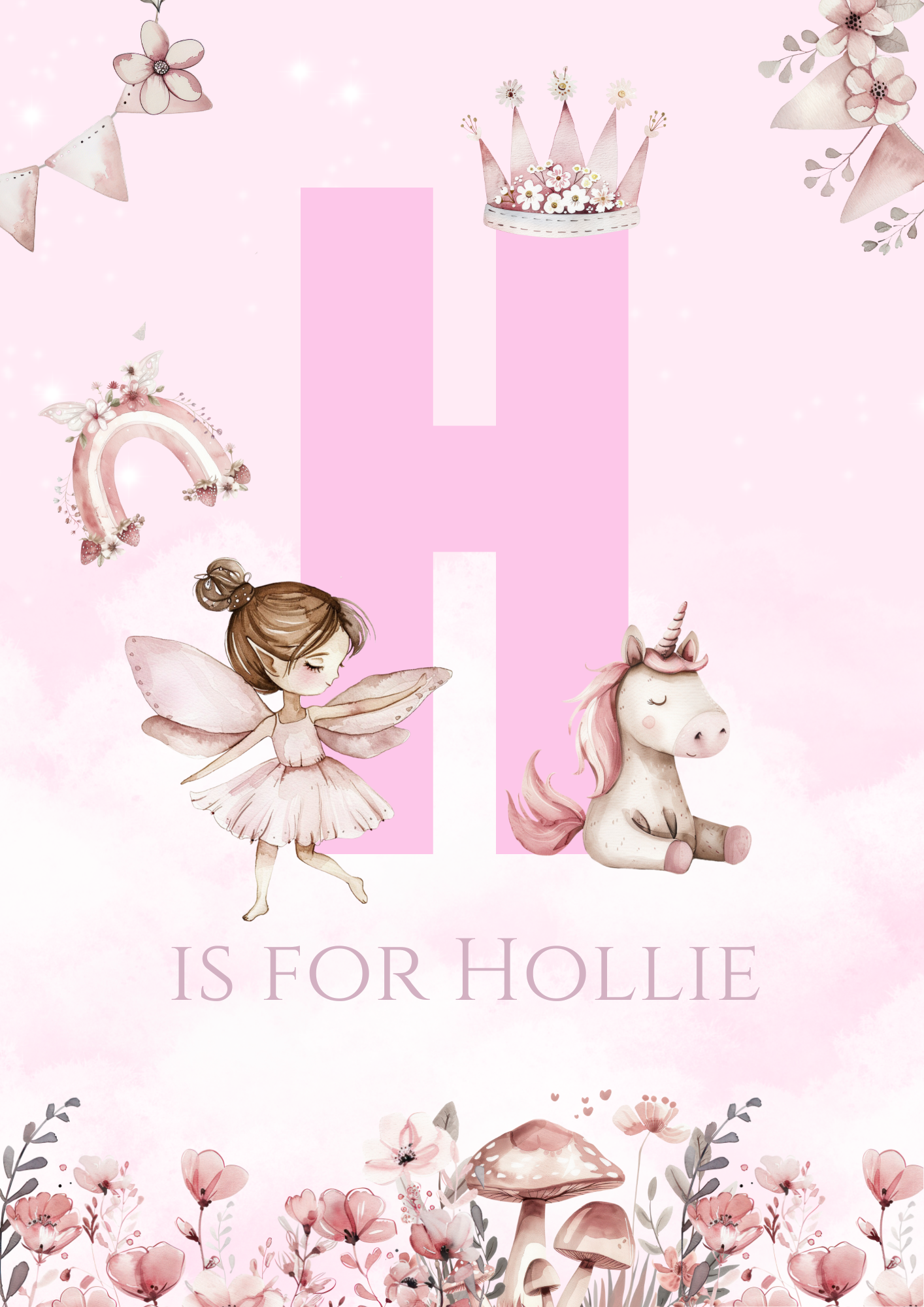 Personalised Letter & Name Poster - Pink Fairy