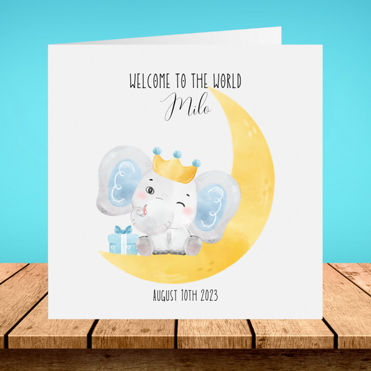 New Baby Boy Personalised Card - Elephant Prince